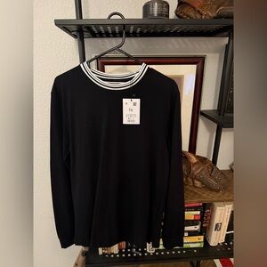 Denim & Flower Black Long Sleeve Shirt with Striped Collar